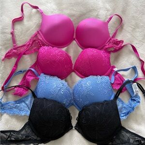 La SENZA Lace & Smooth Push-Up Bra Set — Hot Pink, Periwinkle Blue, Black